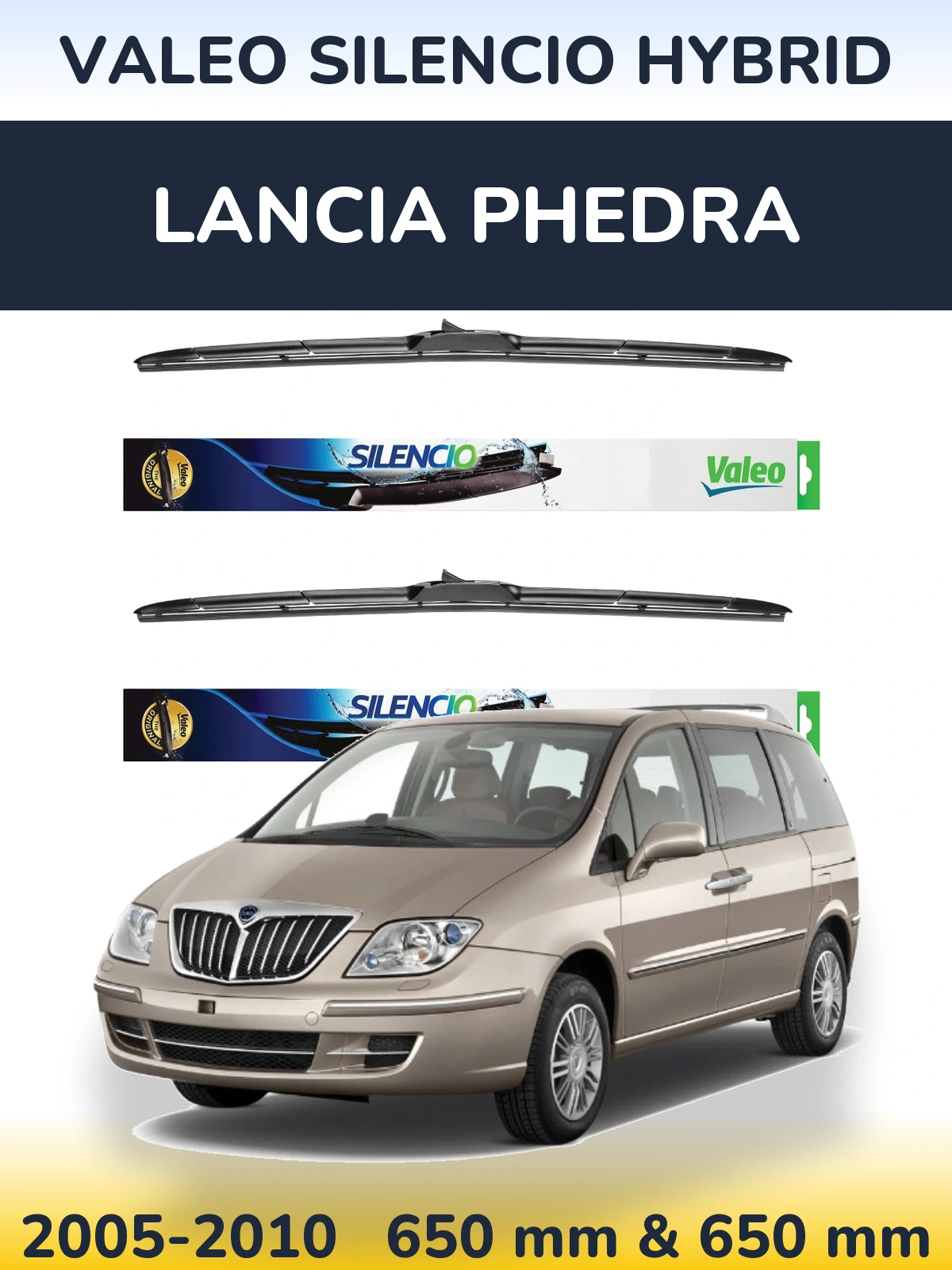 Комплект передних дворников Valeo Silencio Hybrid 650 & 650 мм для Lancia Phedra 2005-2010