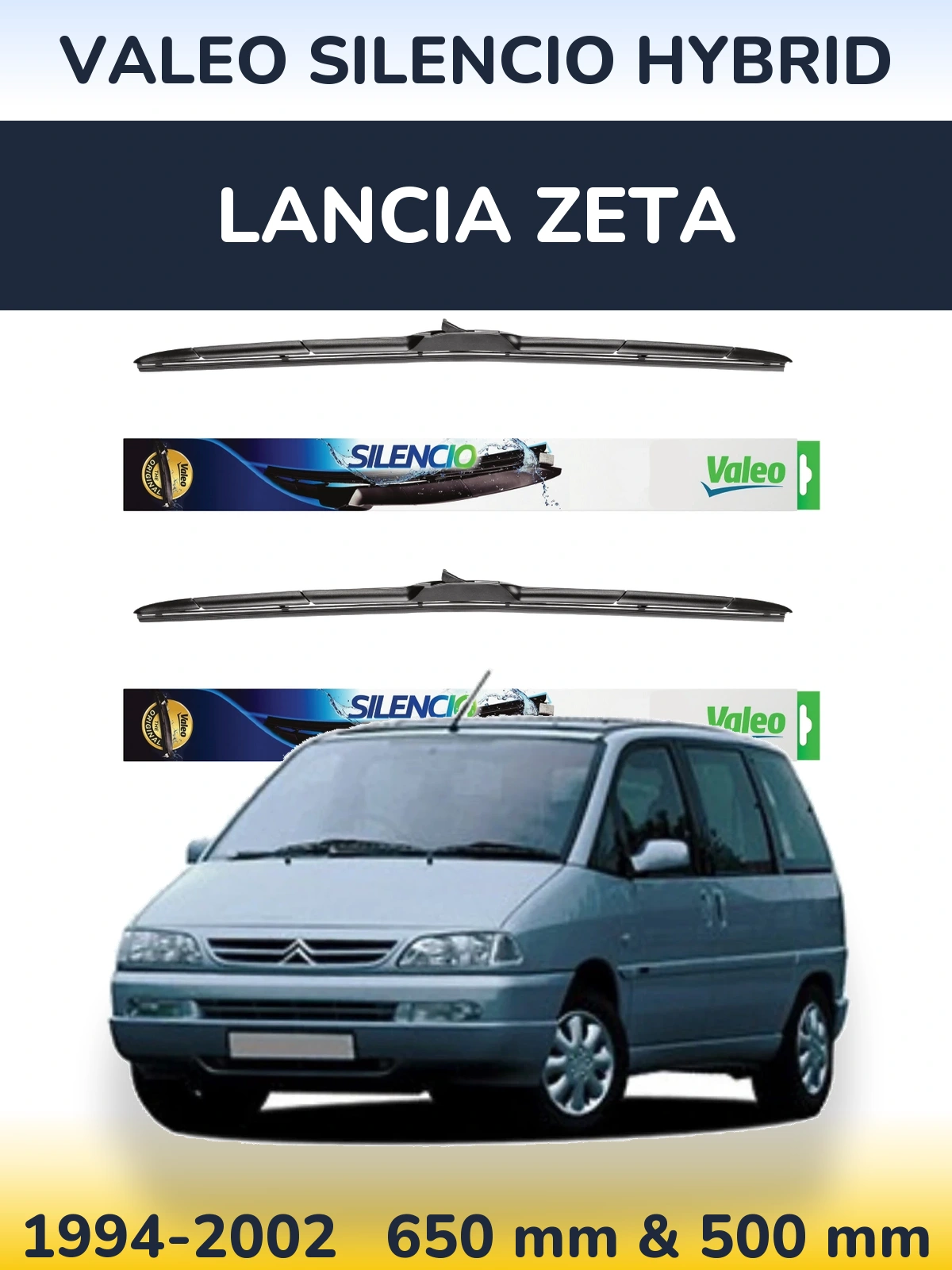 Комплект передніх щіток Valeo Silencio Hybrid 650 & 500 мм для Lancia Zeta 1994-2002
