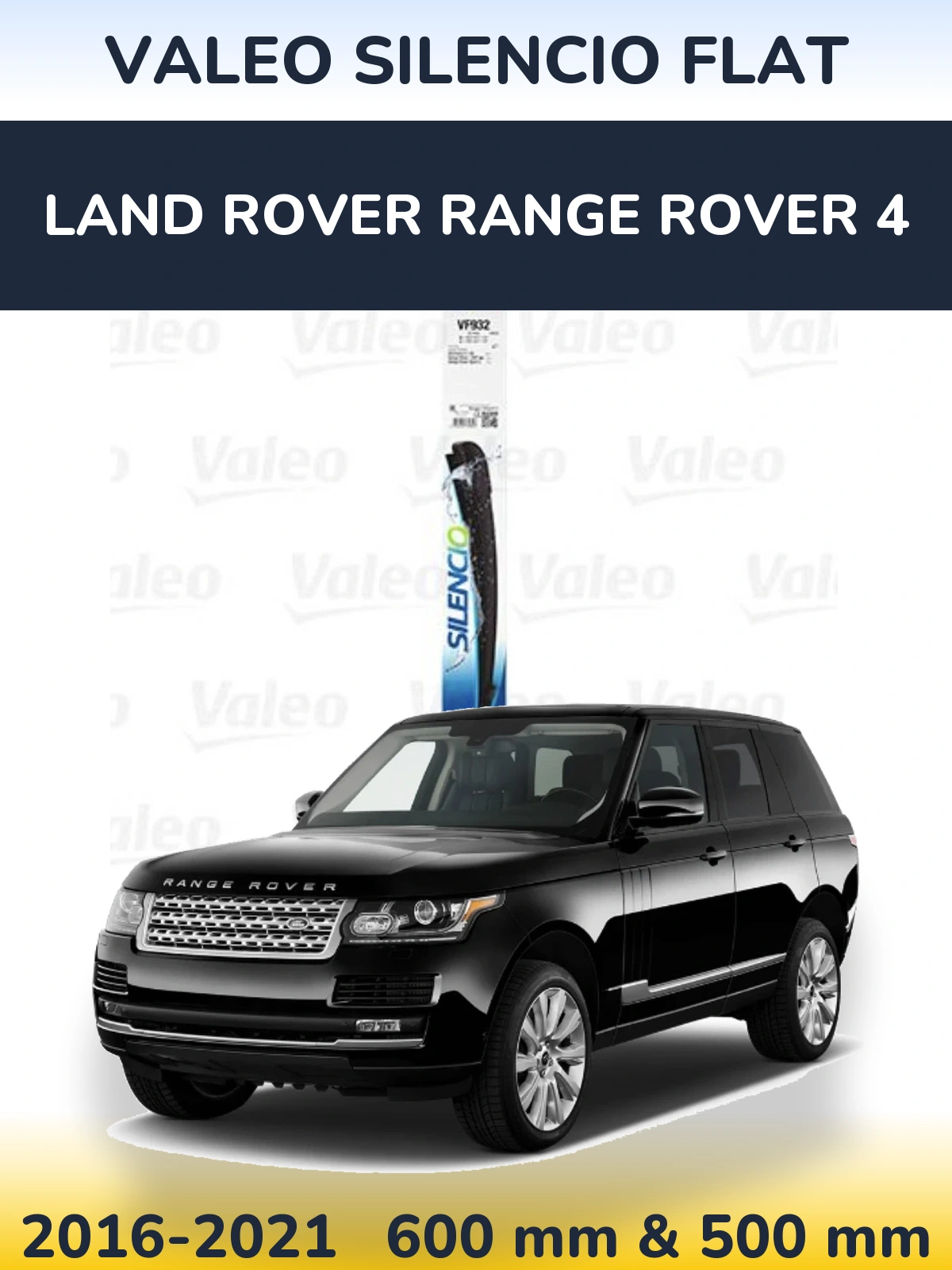 Front wiper blade set Valeo Silencio Flat 600 & 500 mm for Land Rover Range Rover 4 2016-2021