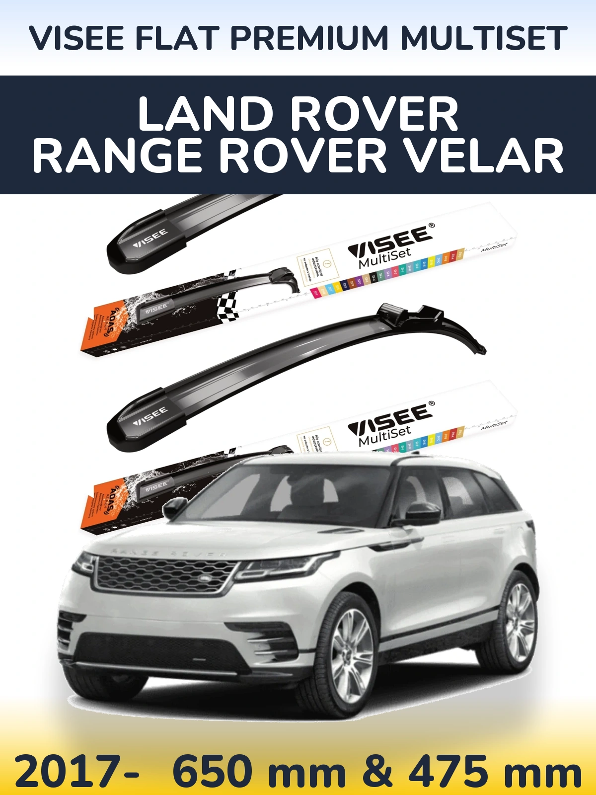Front wiper blade set VISEE FLAT PREMIUM MultiSet 650 & 475 mm for Land Rover Range Rover Velar 2017-2026
