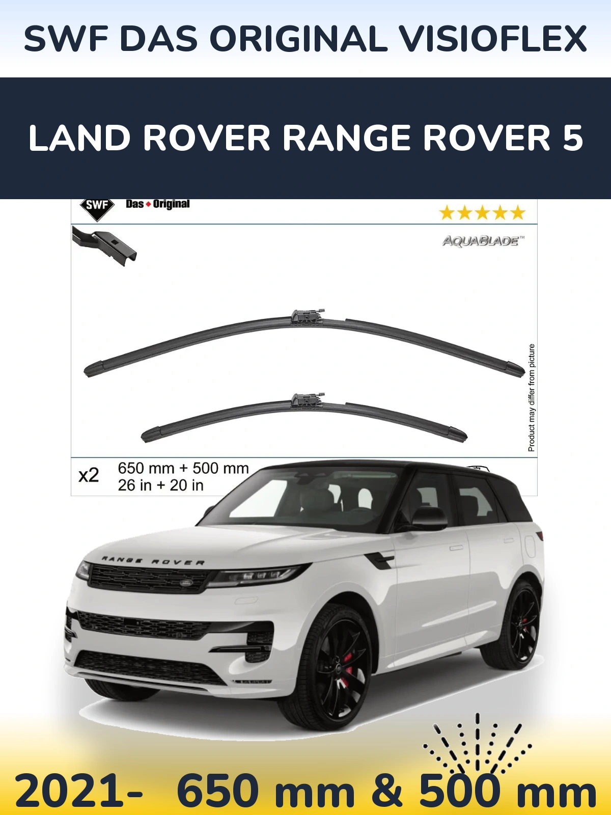 Front wiper blade set SWF Das Original VisioFlex 650 & 500 mm for Land Rover Range Rover 5 2021-2026