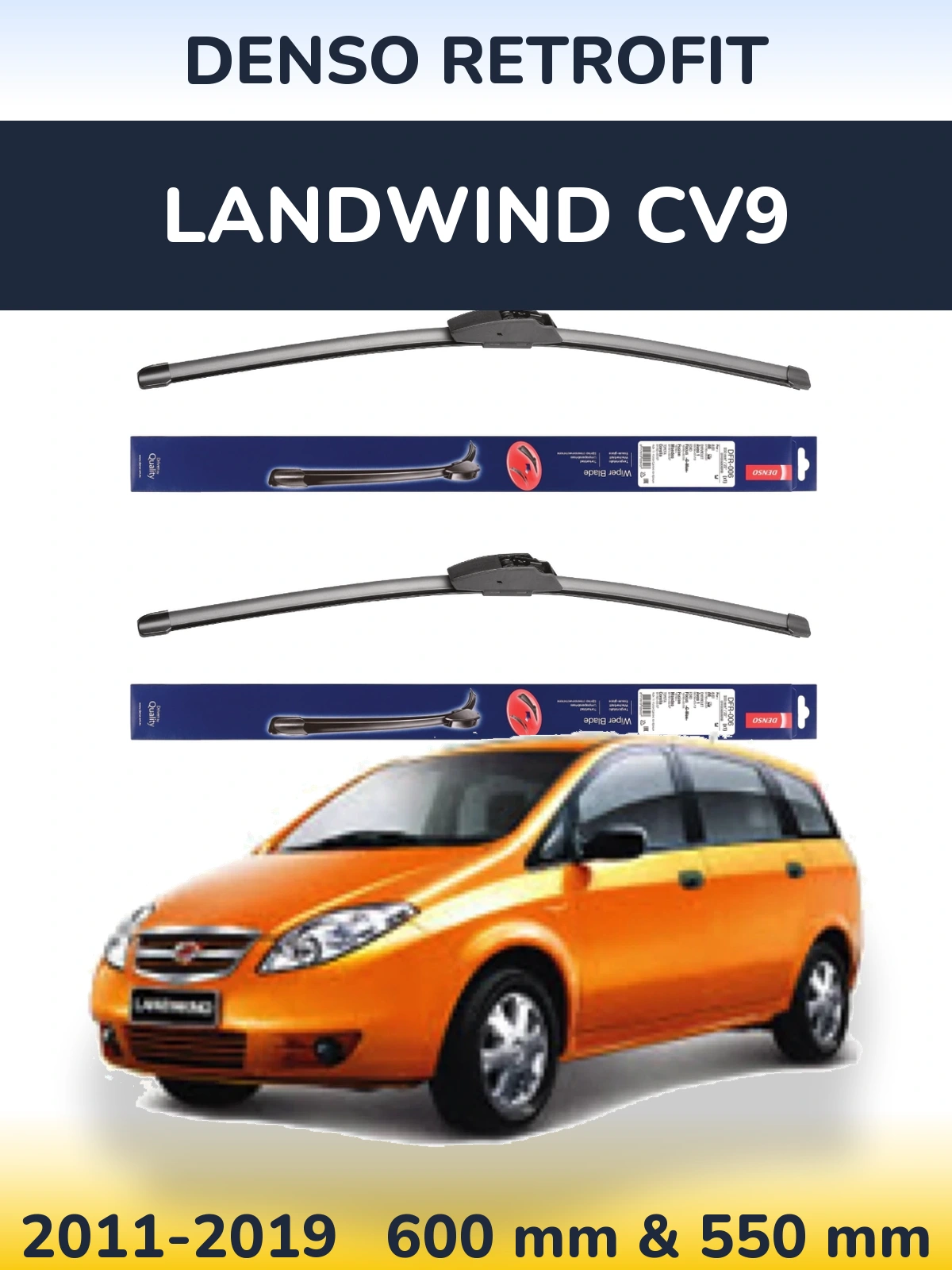 Комплект передніх щіток Denso Retrofit 600 & 550 мм для Landwind CV9 2011-2019