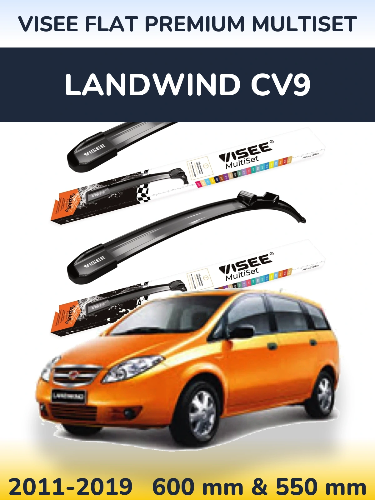 Komplet przednich wycieraczek VISEE FLAT PREMIUM MultiSet 600 & 550 mm do Landwind CV9 2011-2019