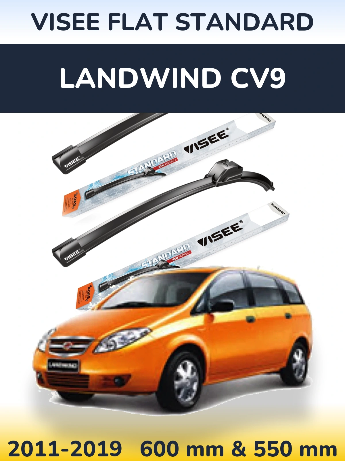 Komplet przednich wycieraczek VISEE FLAT STANDARD 600 & 550 mm do Landwind CV9 2011-2019