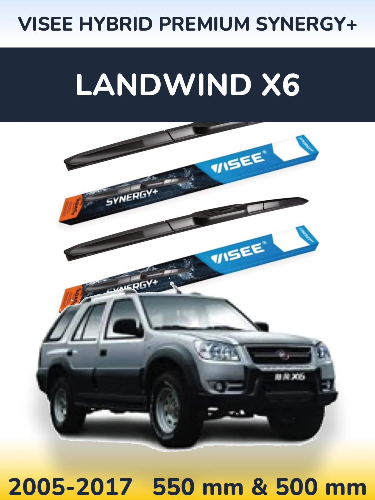 Komplet przednich wycieraczek VISEE HYBRID PREMIUM SYNERGY+ 550 & 500 mm do Landwind X6 2005-2017