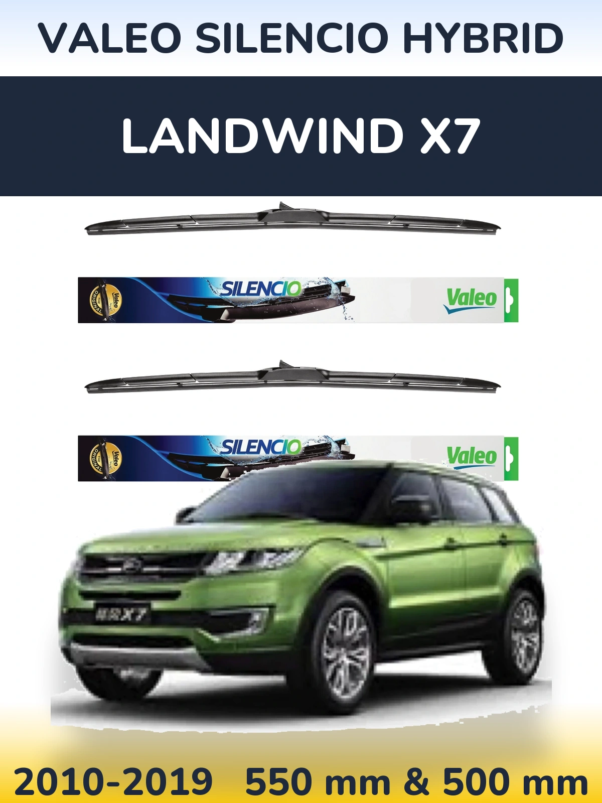 Komplet przednich wycieraczek Valeo Silencio Hybrid 550 & 500 mm do Landwind X7 2010-2019
