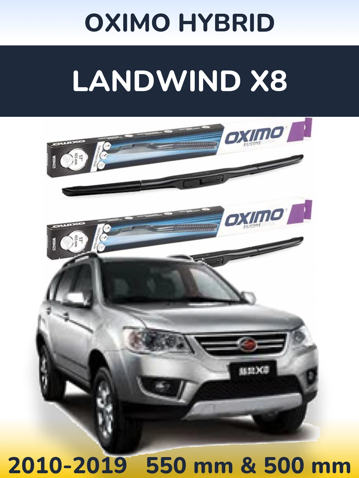Front wiper blade set Oximo Hybrid 550 & 500 mm for Landwind X8 2010-2019