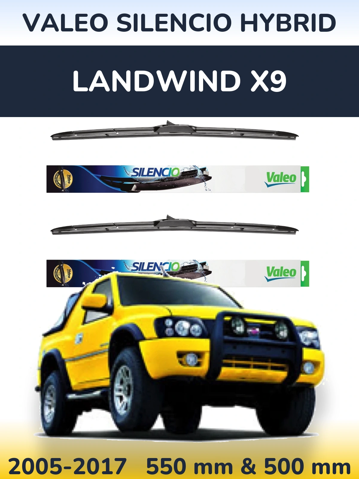 Komplet przednich wycieraczek Valeo Silencio Hybrid 550 & 500 mm do Landwind X9 2005-2017