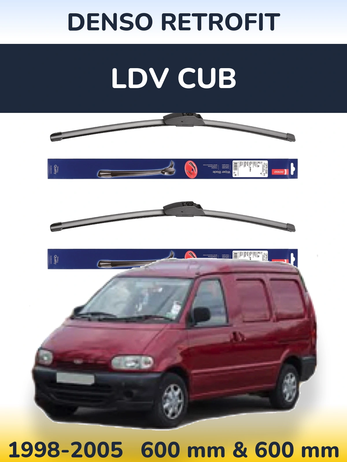 Front wiper blade set Denso Retrofit 600 & 600 mm for LDV Cub 1998-2005