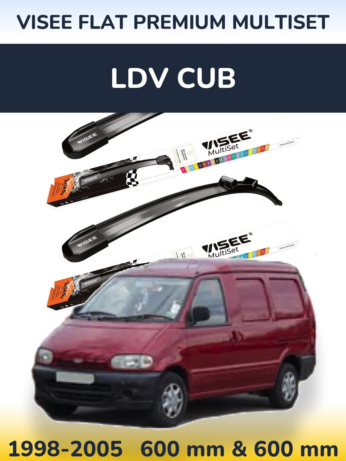 Front wiper blade set VISEE FLAT PREMIUM MultiSet 600 & 600 mm for LDV Cub 1998-2005