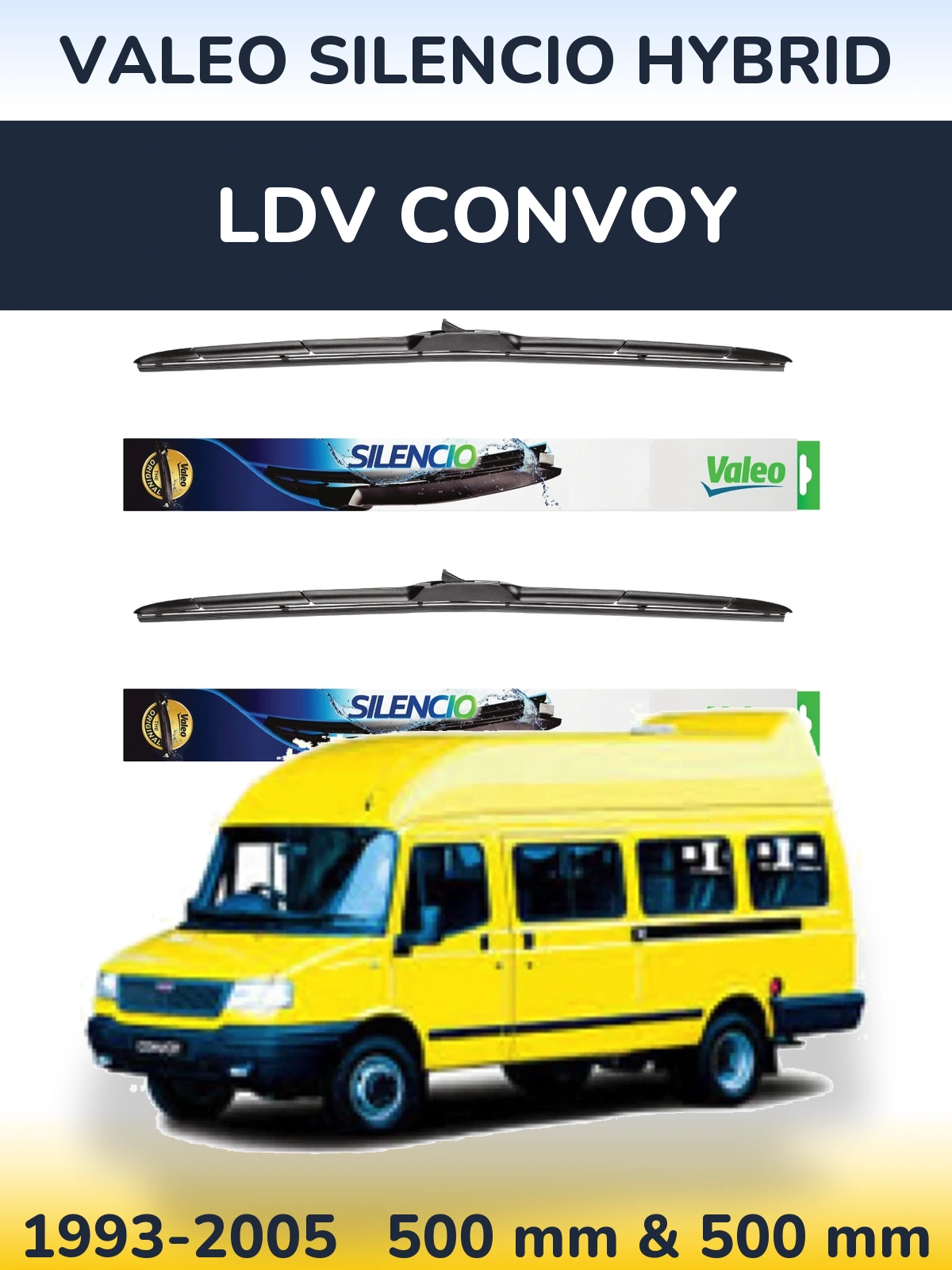 Komplet przednich wycieraczek Valeo Silencio Hybrid 500 & 500 mm do LDV Convoy 1993-2005