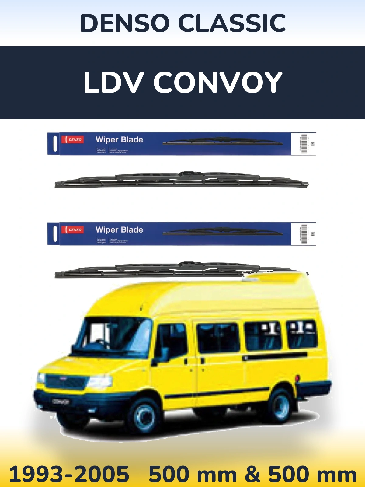 Komplet przednich wycieraczek Denso Classic 500 & 500 mm do LDV Convoy 1993-2005