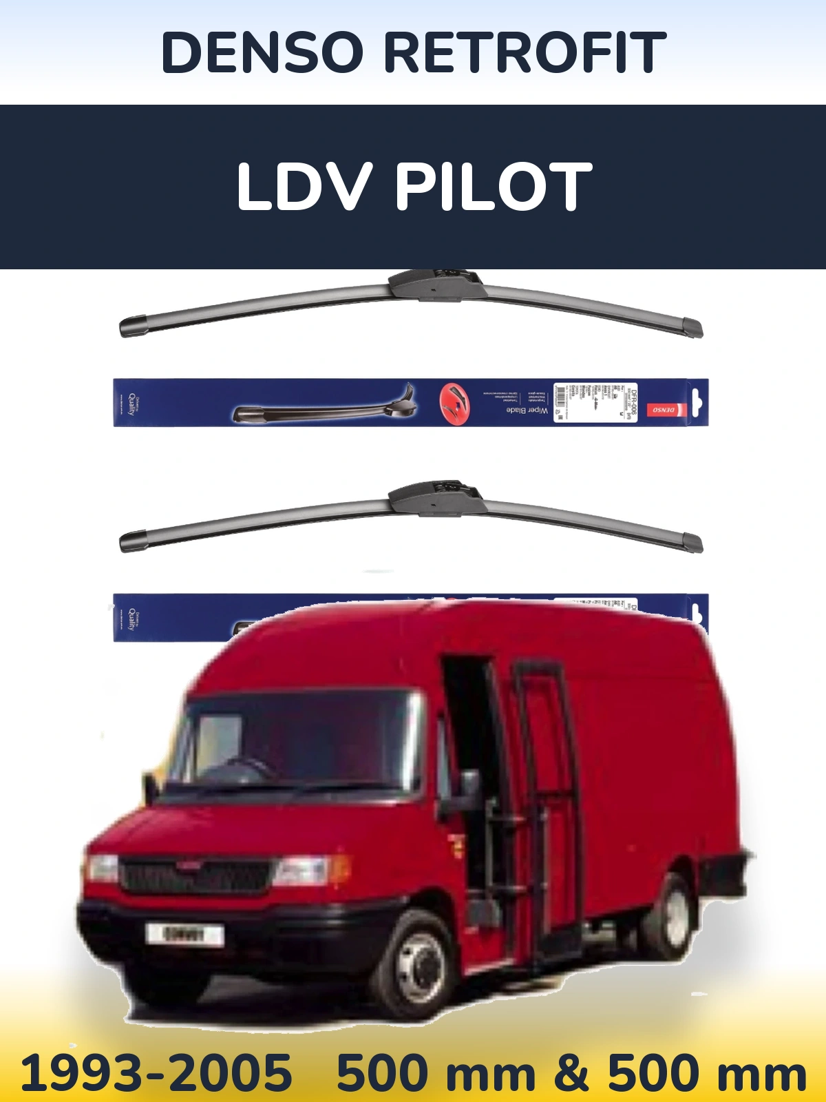 Komplet przednich wycieraczek Denso Retrofit 500 & 500 mm do LDV Pilot 1993-2005