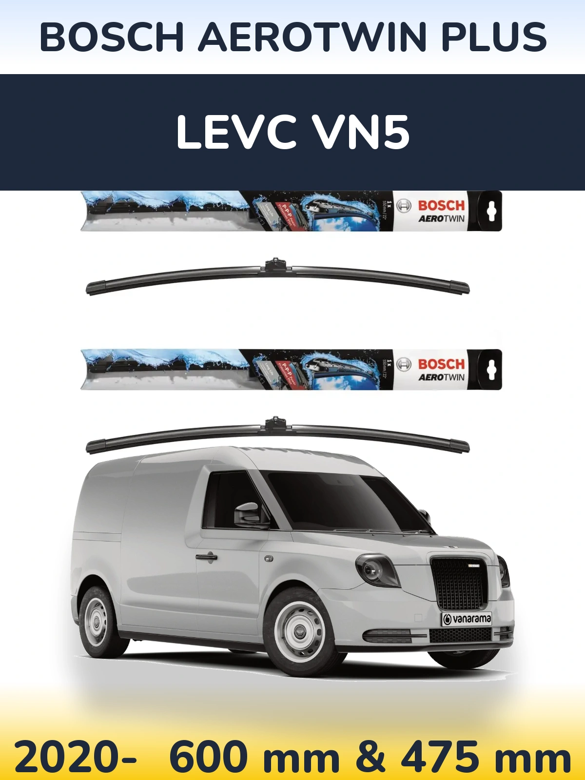 Komplet przednich wycieraczek BOSCH AeroTwin Plus 600 & 475 mm do LEVC VN5 2020-2026