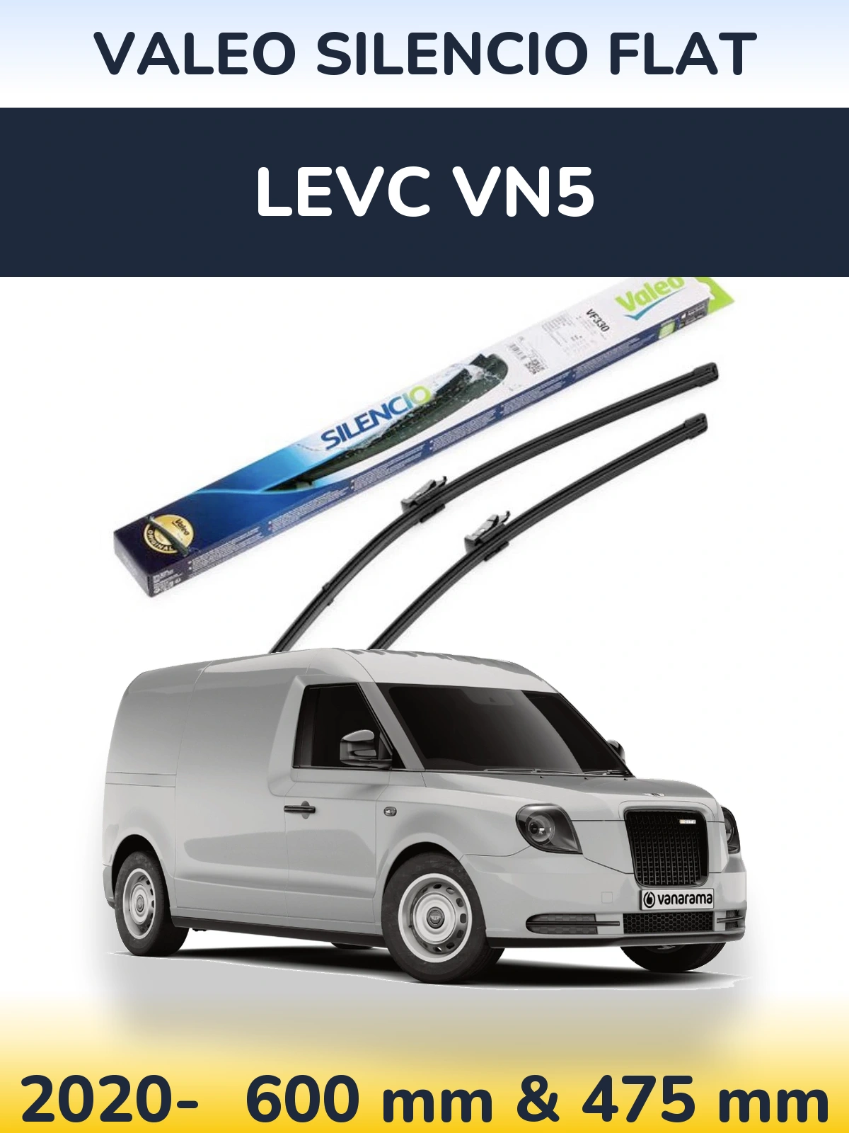 Komplet przednich wycieraczek Valeo Silencio Flat 600 & 475 mm do LEVC VN5 2020-2026