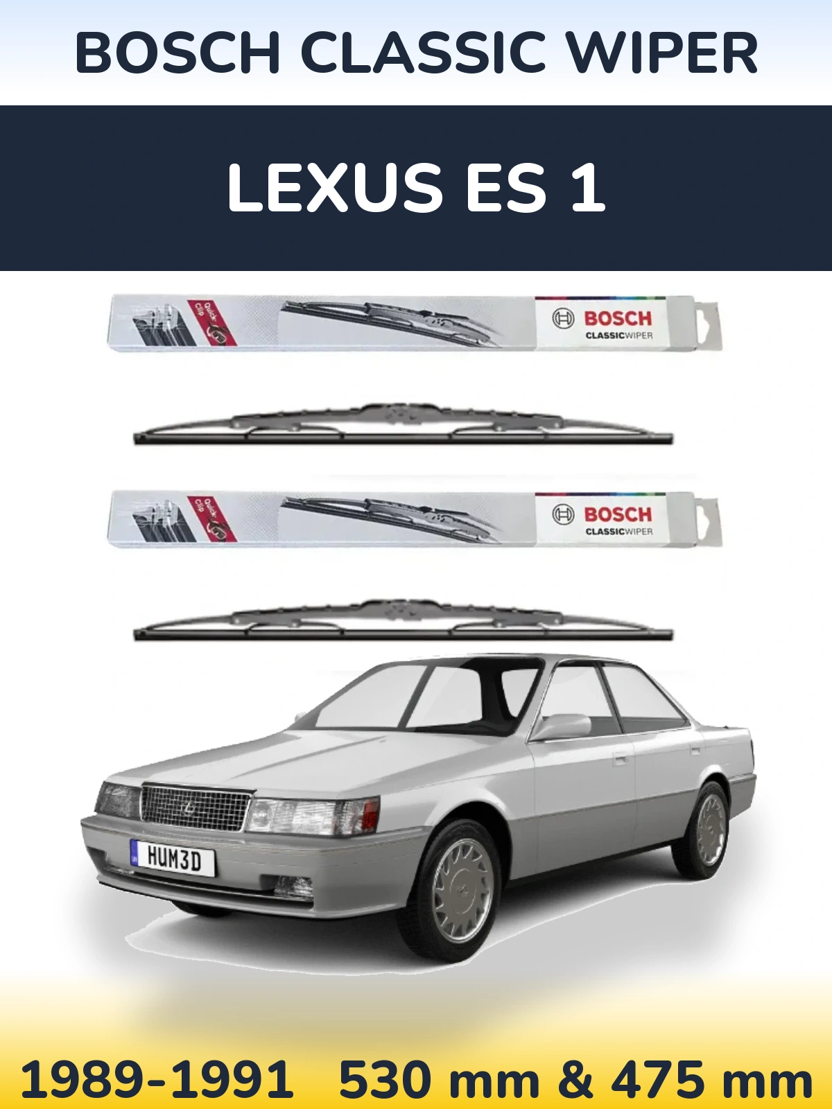 Front wiper blade set BOSCH Classic Wiper 530 & 475 mm for Lexus ES 1 1989-1991