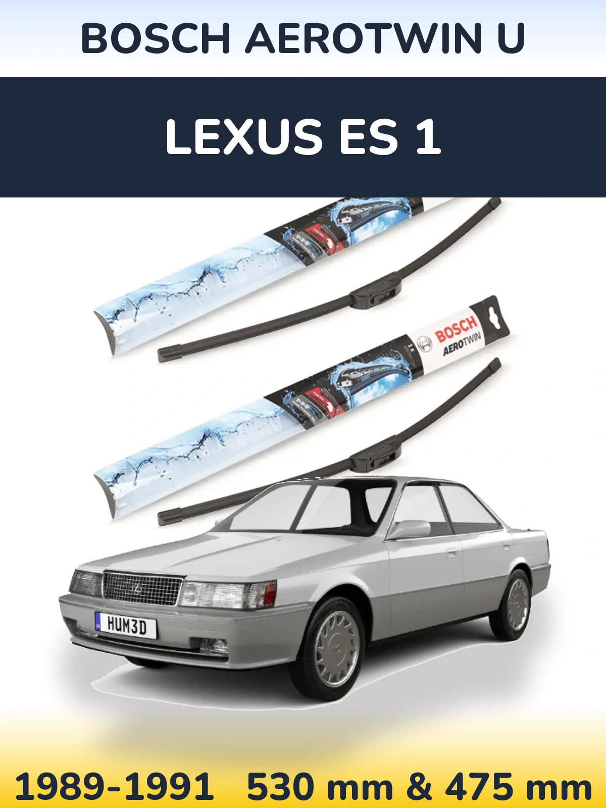Front wiper blade set BOSCH AeroTwin U 530 & 475 mm for Lexus ES 1 1989-1991