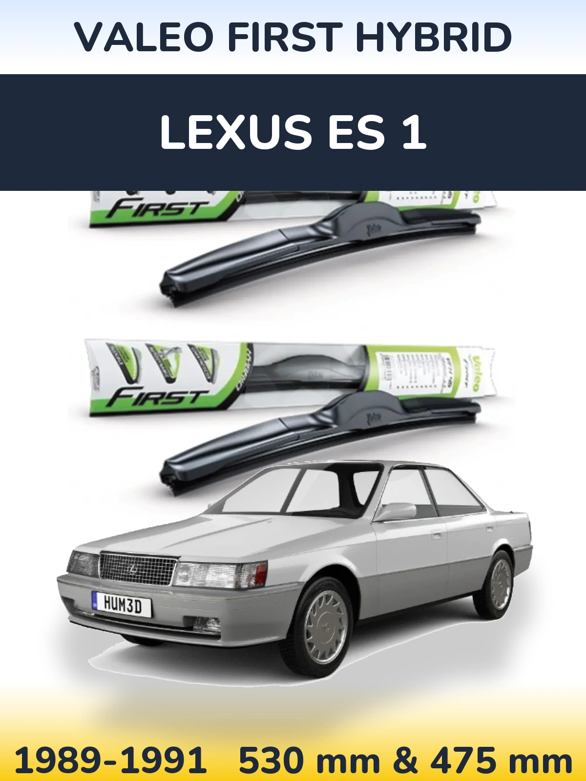 Front wiper blade set Valeo First Hybrid 530 & 475 mm for Lexus ES 1 1989-1991