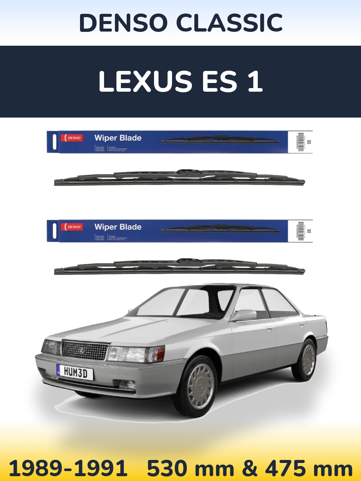 Front wiper blade set Denso Classic 530 & 475 mm for Lexus ES 1 1989-1991