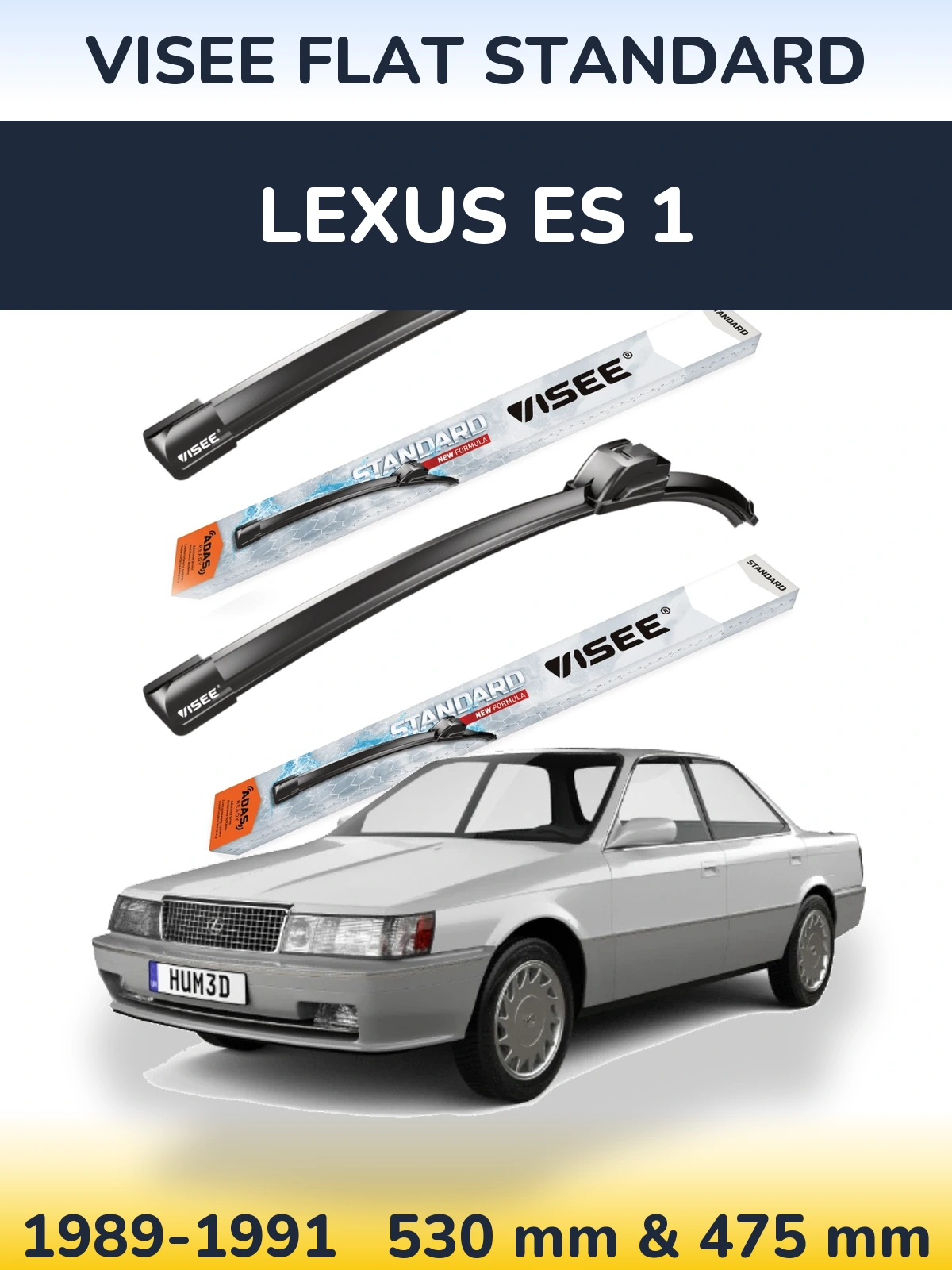 Front wiper blade set VISEE FLAT STANDARD 530 & 475 mm for Lexus ES 1 1989-1991