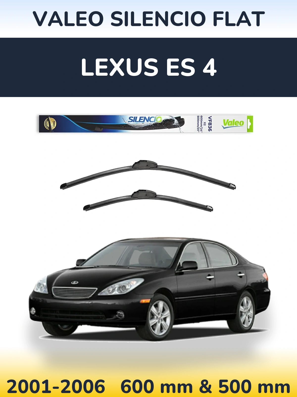 Front wiper blade set Valeo Silencio Flat 600 & 500 mm for Lexus ES 4 2001-2006