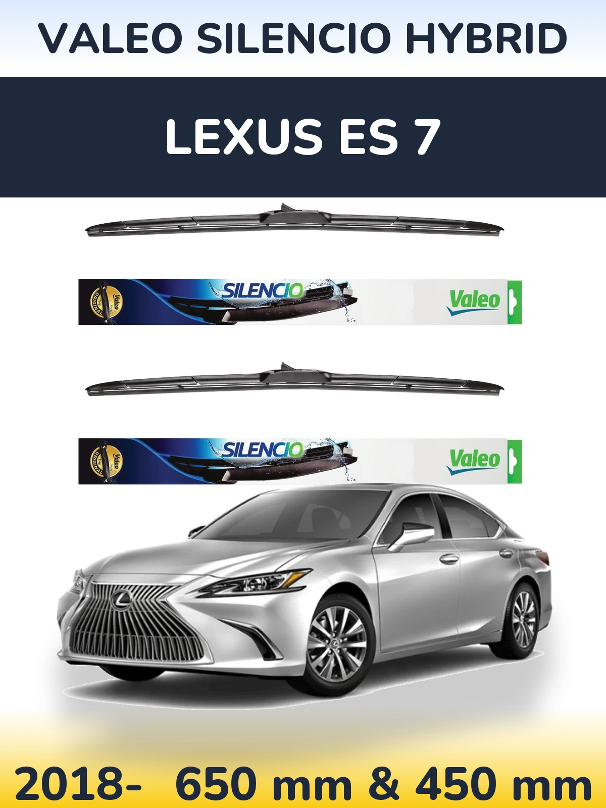 Front wiper blade set Valeo Silencio Hybrid 650 & 450 mm for Lexus ES 7 2018-2026