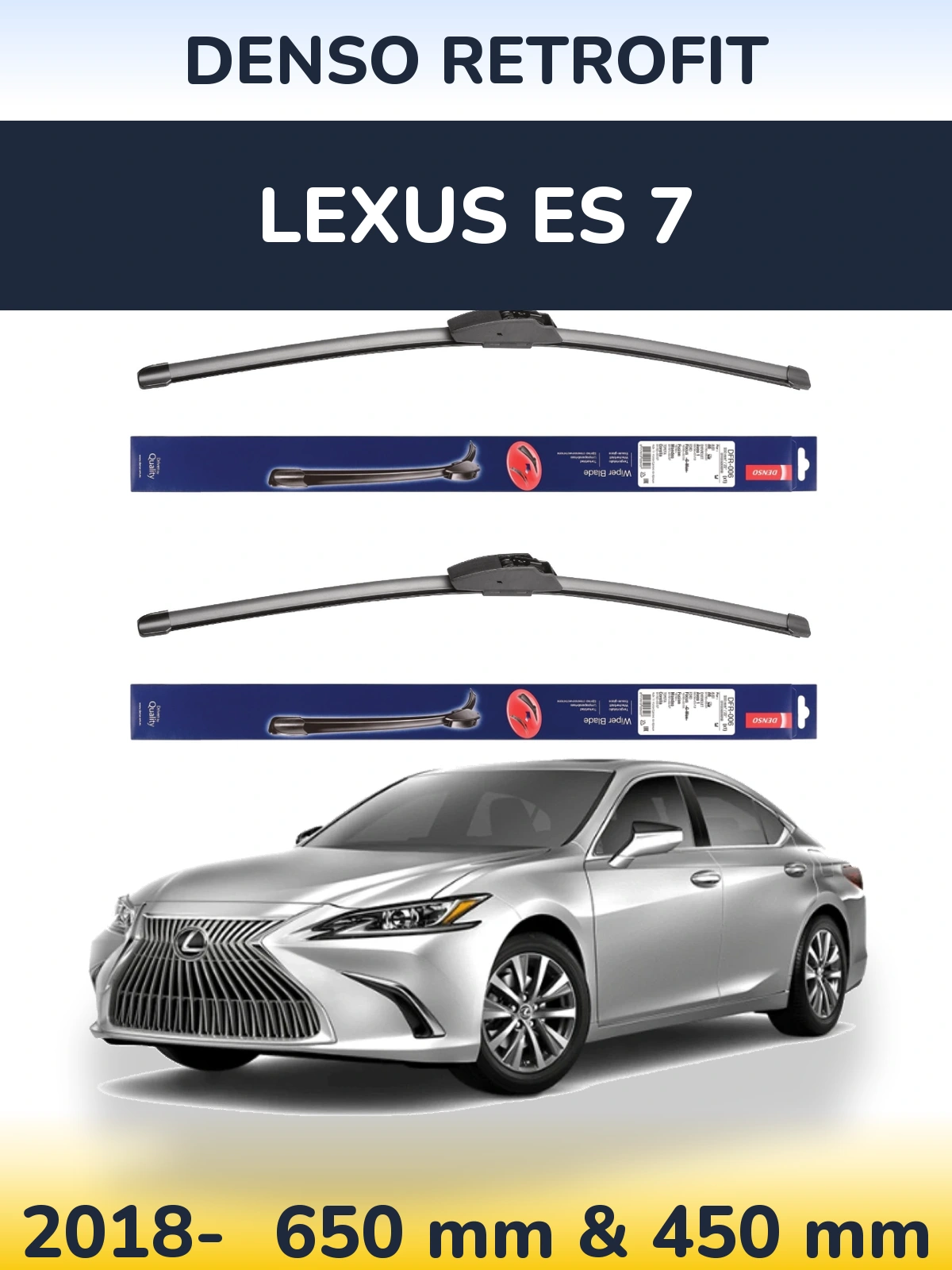 Front wiper blade set Denso Retrofit 650 & 450 mm for Lexus ES 7 2018-2026