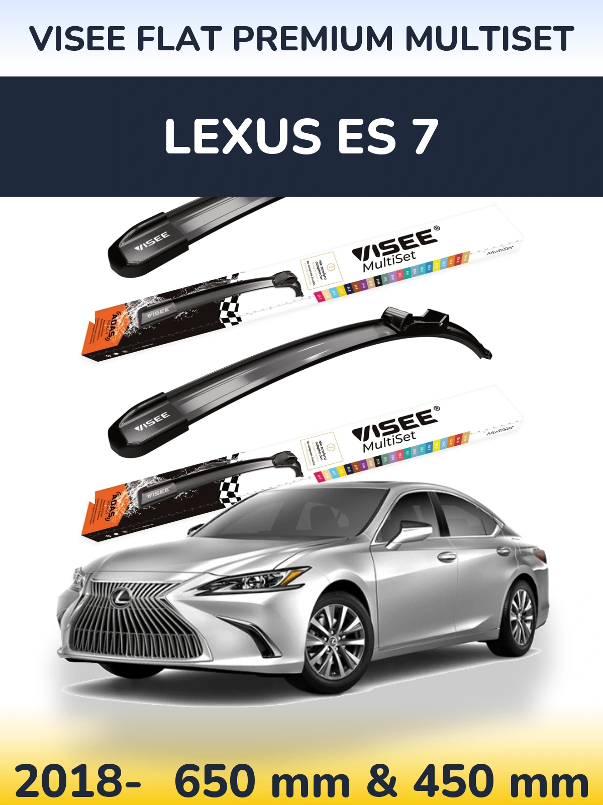 Front wiper blade set VISEE FLAT PREMIUM MultiSet 650 & 450 mm for Lexus ES 7 2018-2026
