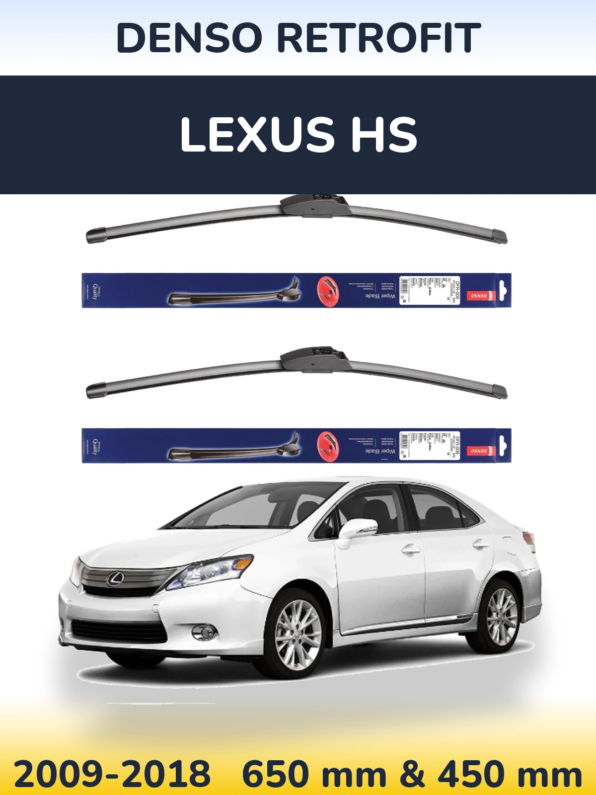 Комплект передніх щіток Denso Retrofit 650 & 450 мм для Lexus HS 2009-2018