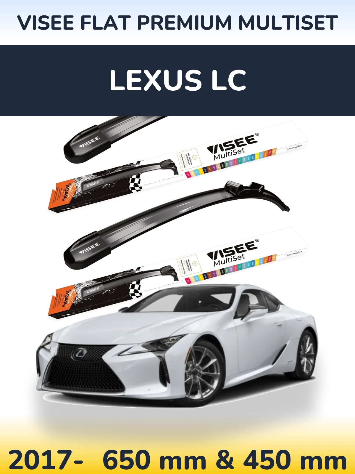 Комплект передніх щіток VISEE FLAT PREMIUM MultiSet 650 & 450 мм для Lexus LC 2017-2026