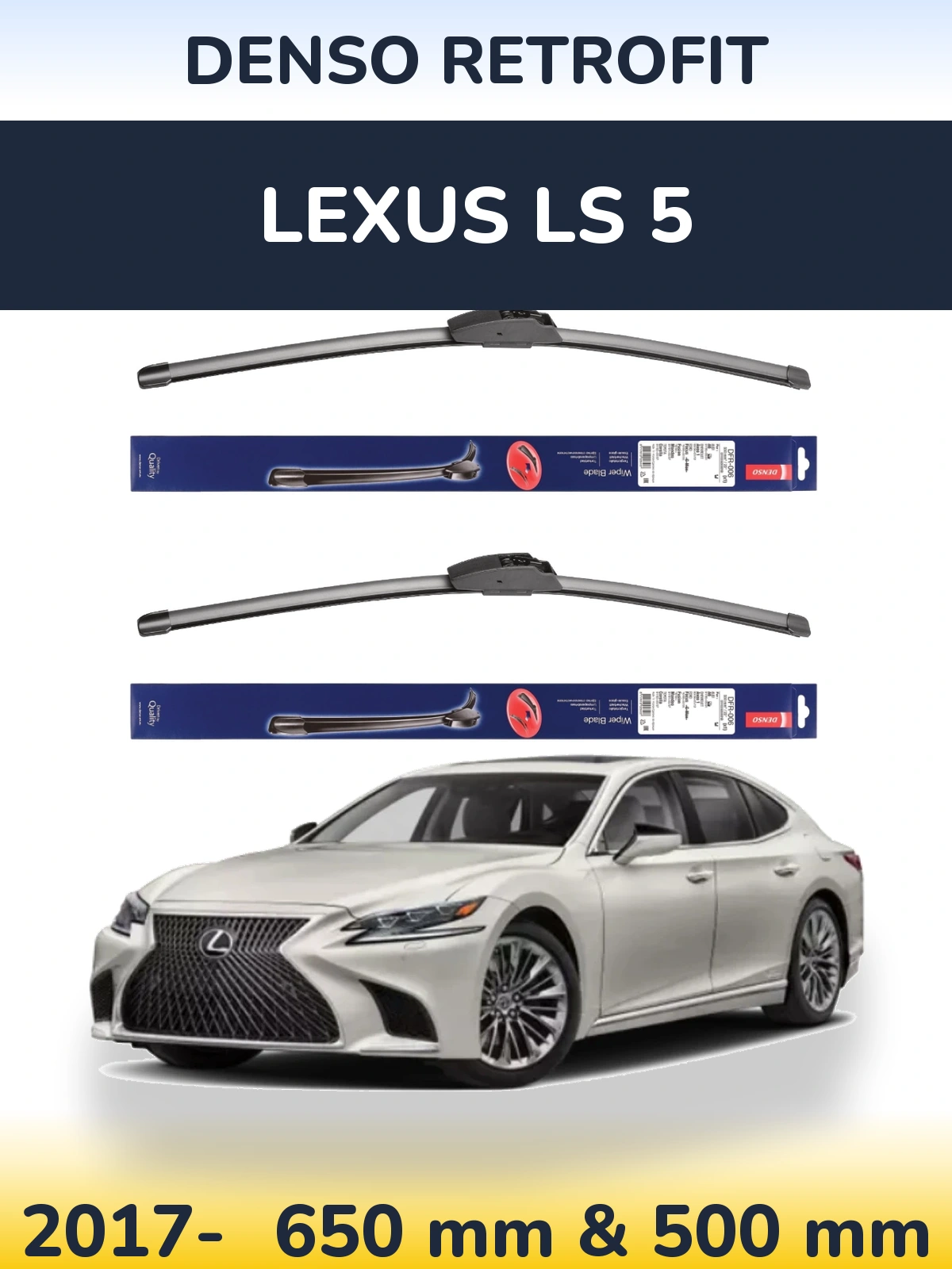 Комплект передних дворников Denso Retrofit 650 & 500 мм для Lexus LS 5 2017-2026