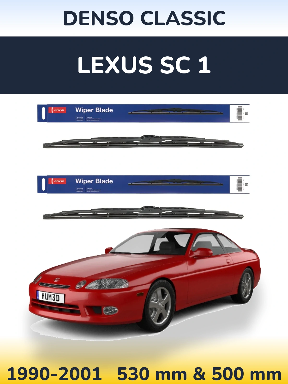 Front wiper blade set Denso Classic 530 & 500 mm for Lexus SC 1 1990-2001