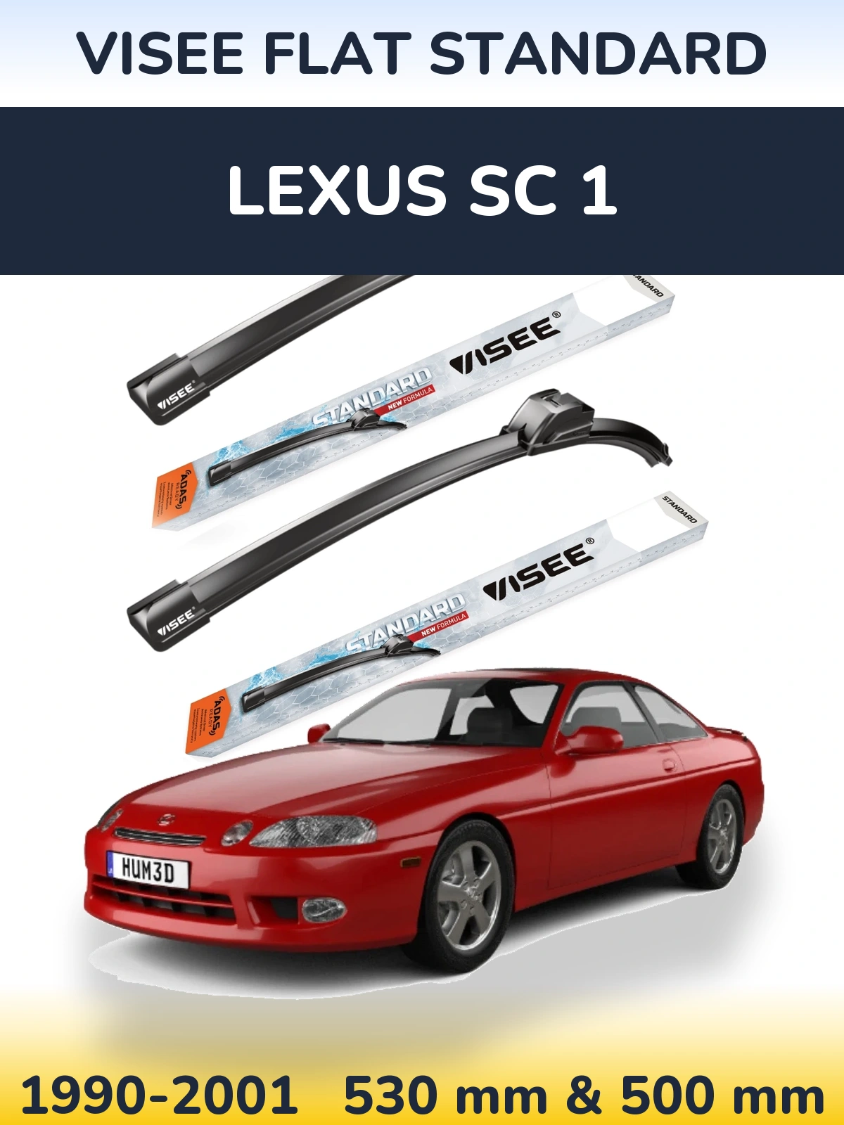 Front wiper blade set VISEE FLAT STANDARD 530 & 500 mm for Lexus SC 1 1990-2001