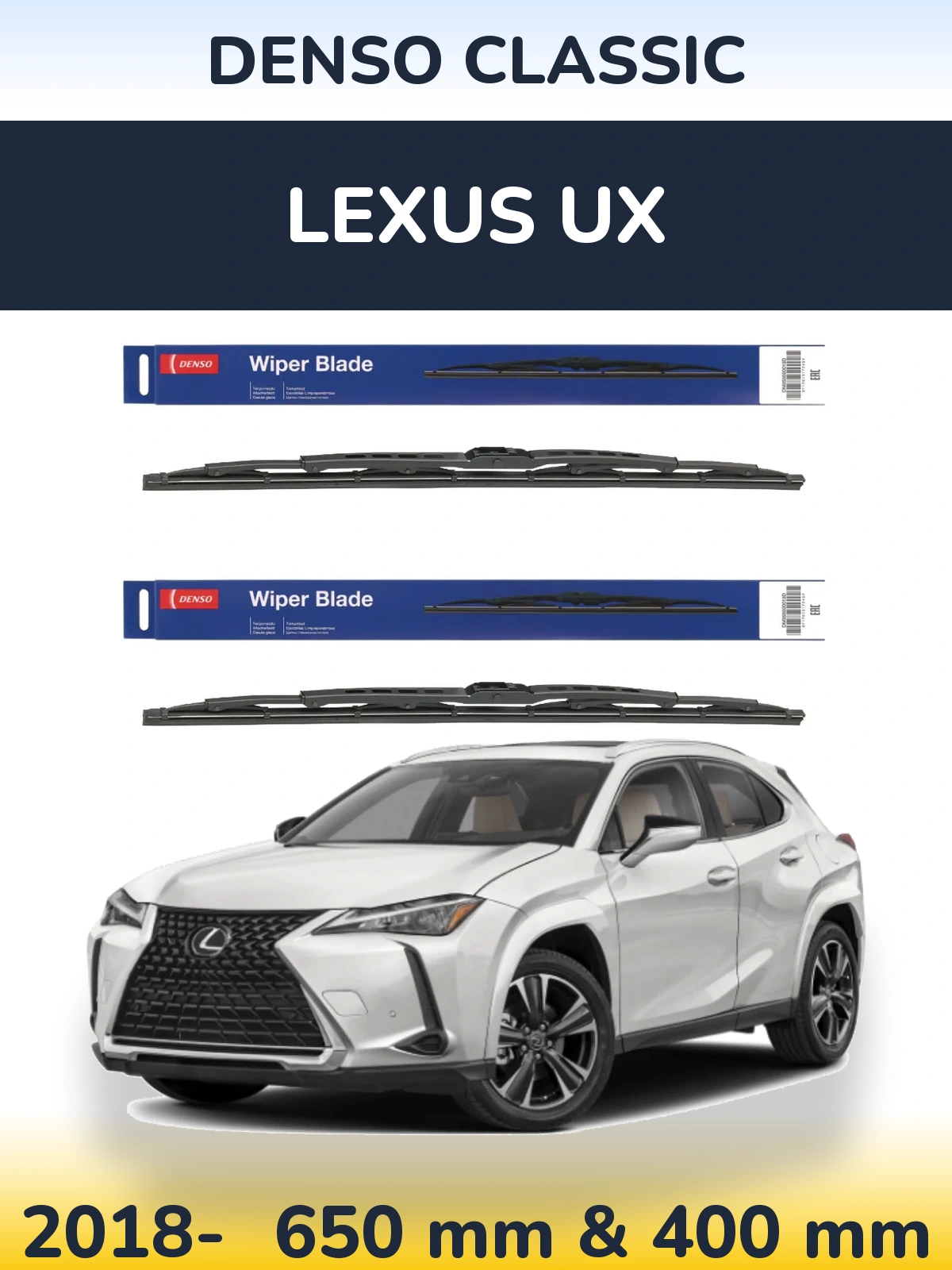 Front wiper blade set Denso Classic 650 & 400 mm for Lexus UX 2018-2026