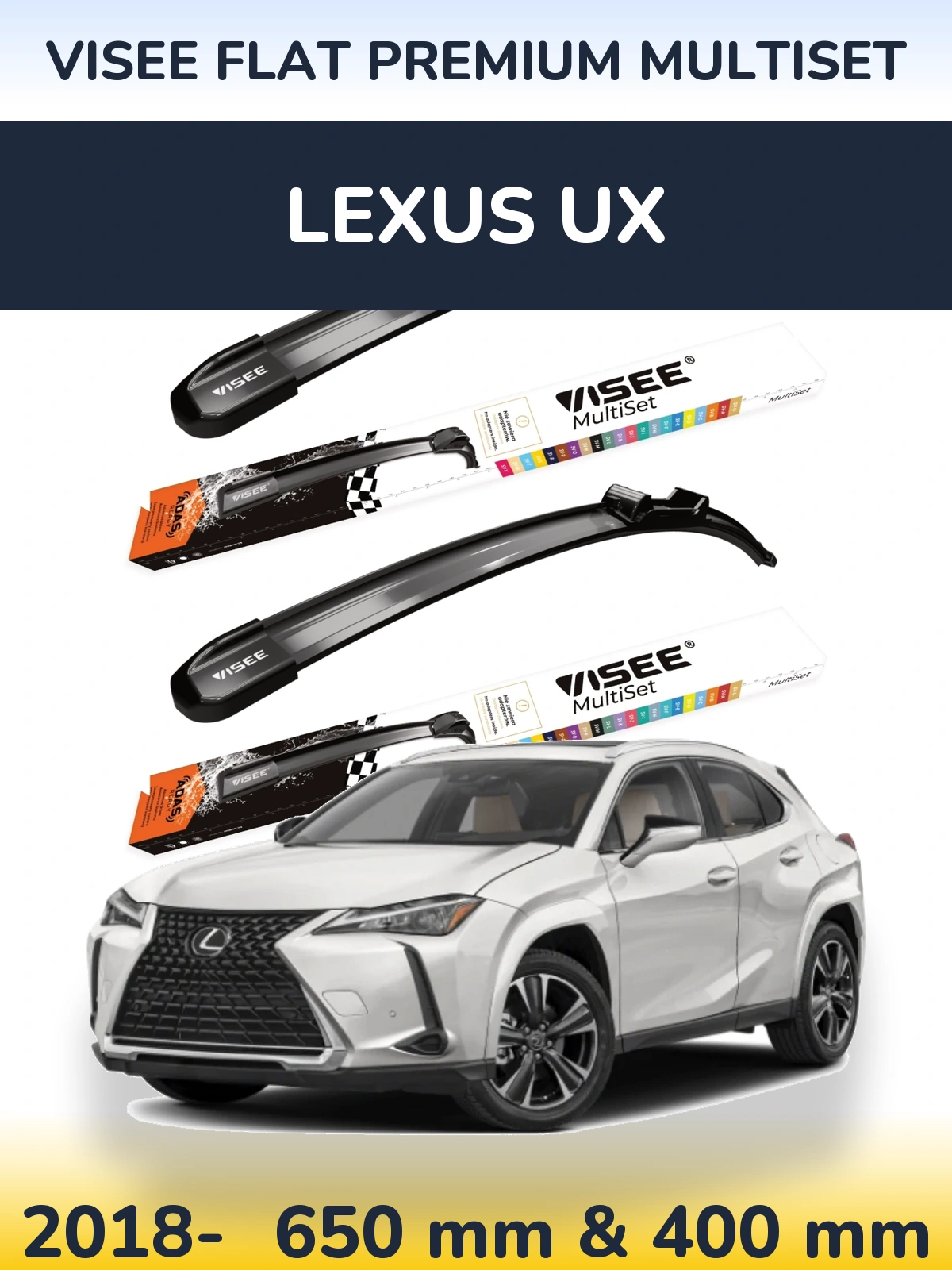 Komplet przednich wycieraczek VISEE FLAT PREMIUM MultiSet 650 & 400 mm do Lexus UX 2018-2026