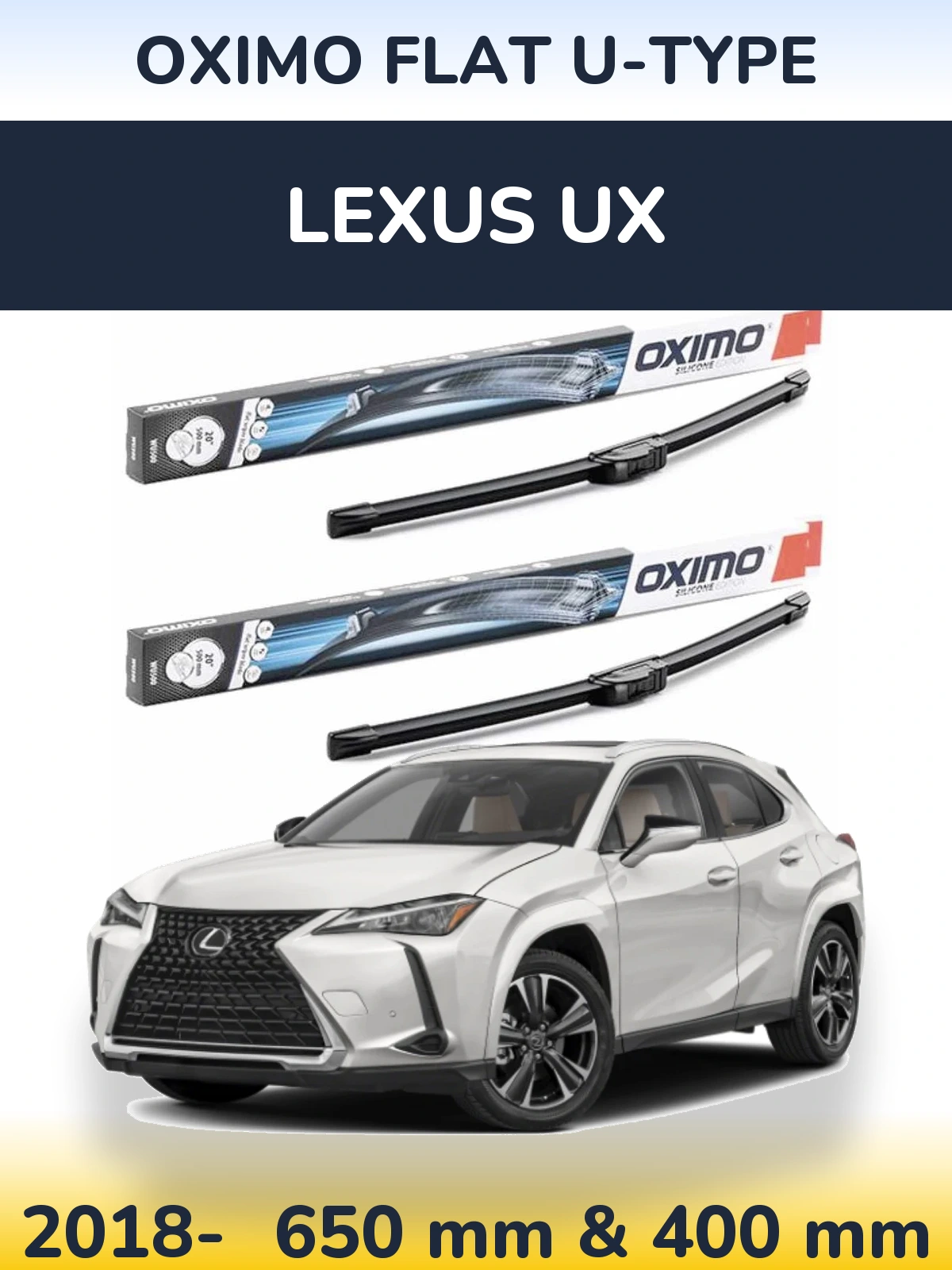 Front wiper blade set Oximo Flat U-type 650 & 400 mm for Lexus UX 2018-2026