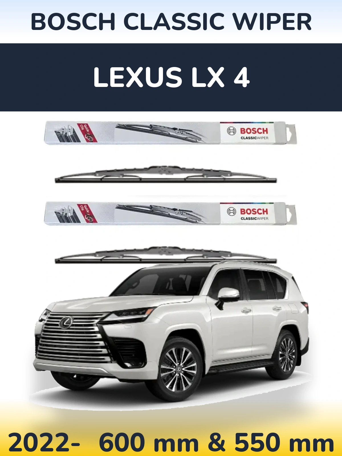 Komplet przednich wycieraczek BOSCH Classic Wiper 600 & 550 mm do Lexus LX 4 2022-2026