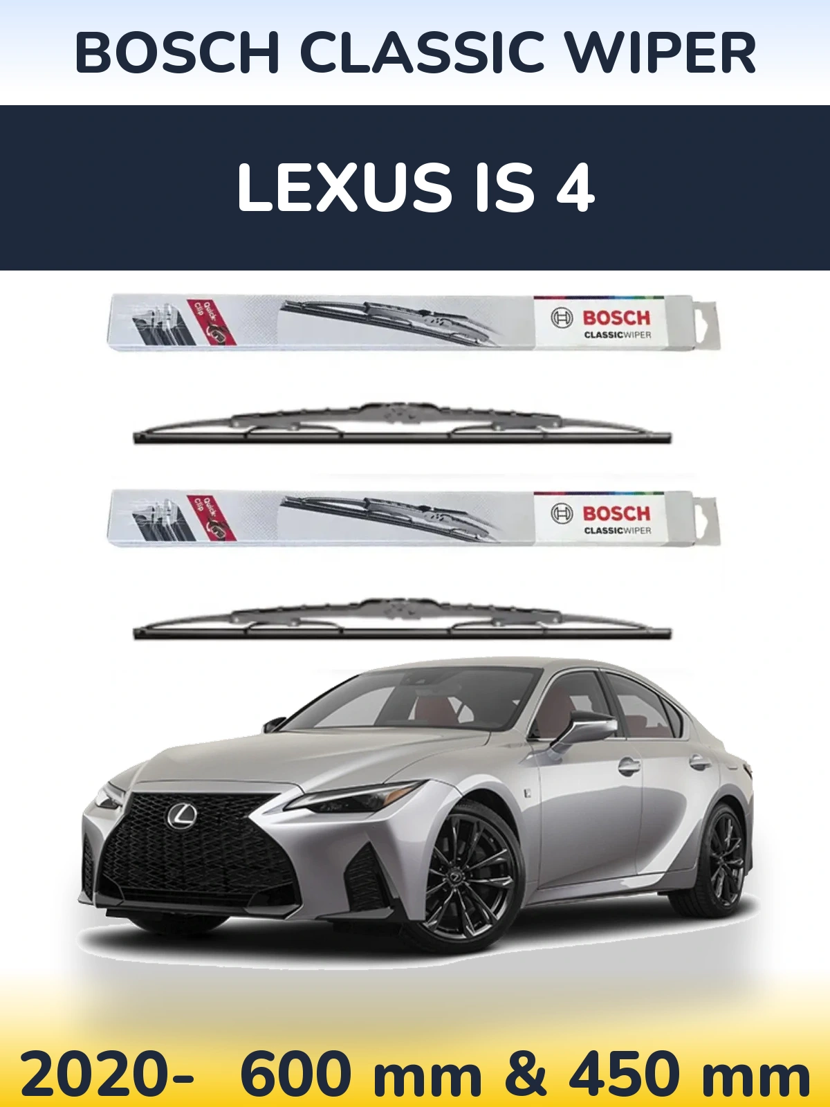 Front wiper blade set BOSCH Classic Wiper 600 & 450 mm for Lexus IS 4 2020-2026