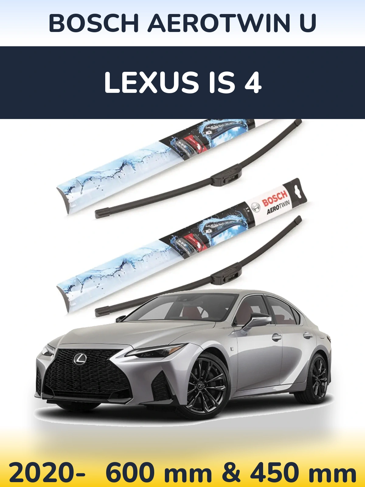 Комплект передних дворников BOSCH AeroTwin U 600 & 450 мм для Lexus IS 4 2020-2026