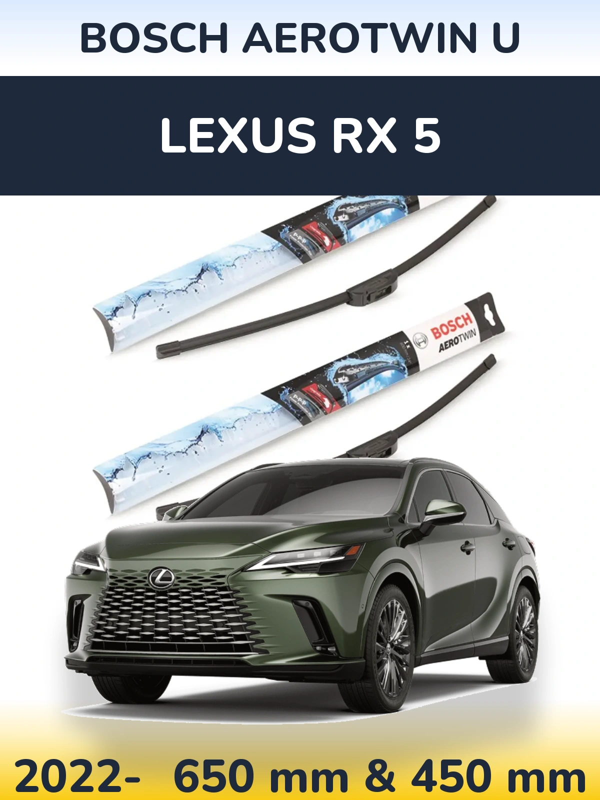 Комплект передніх щіток BOSCH AeroTwin U 650 & 450 мм для Lexus RX 5 2022-2026