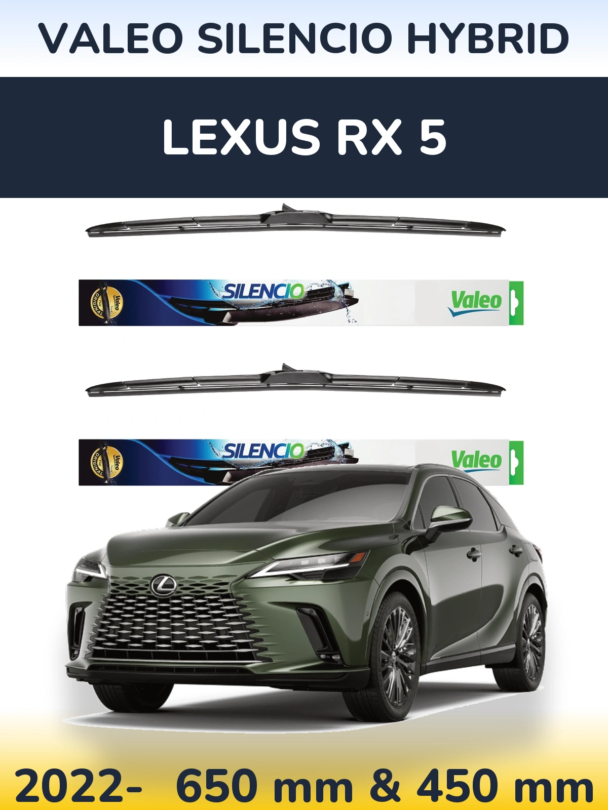 Комплект передніх щіток Valeo Silencio Hybrid 650 & 450 мм для Lexus RX 5 2022-2026
