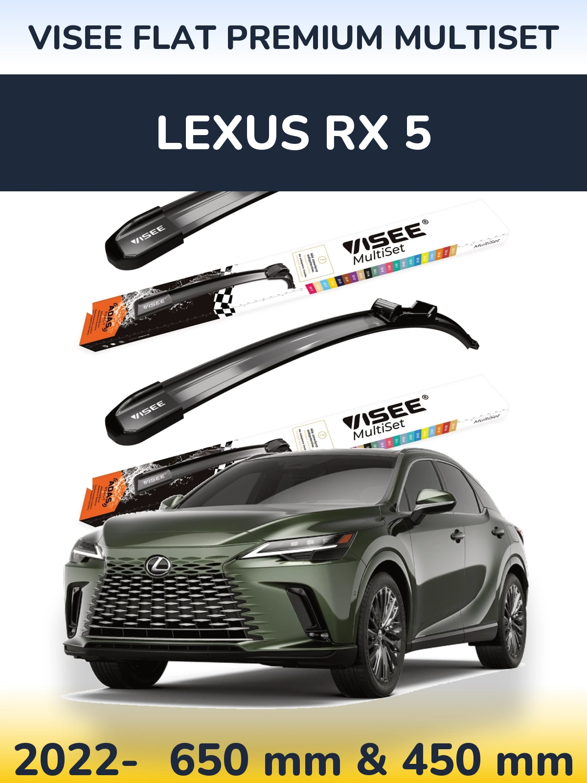 Комплект передніх щіток VISEE FLAT PREMIUM MultiSet 650 & 450 мм для Lexus RX 5 2022-2026