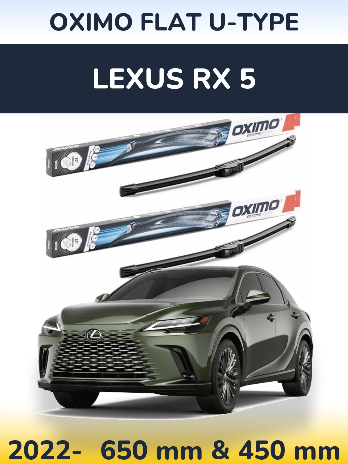 Комплект передних дворников Oximo Flat U-type 650 & 450 мм для Lexus RX 5 2022-2026