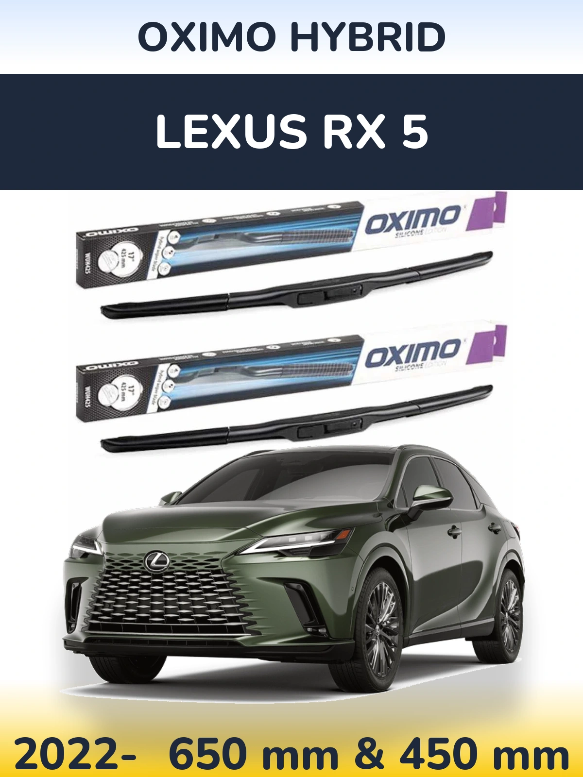 Комплект передніх щіток Oximo Hybrid 650 & 450 мм для Lexus RX 5 2022-2026