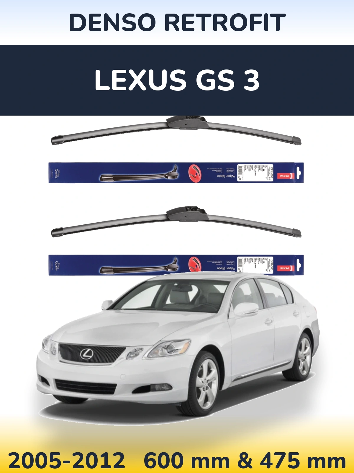 Komplet przednich wycieraczek Denso Retrofit 600 & 475 mm do Lexus GS 3 2005-2012