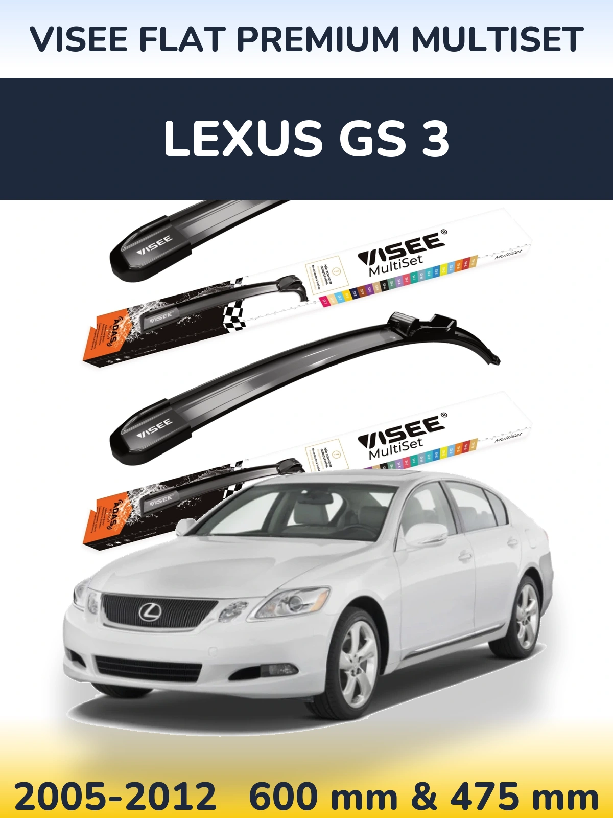 Комплект передних дворников VISEE FLAT PREMIUM MultiSet 600 & 475 мм для Lexus GS 3 2005-2012