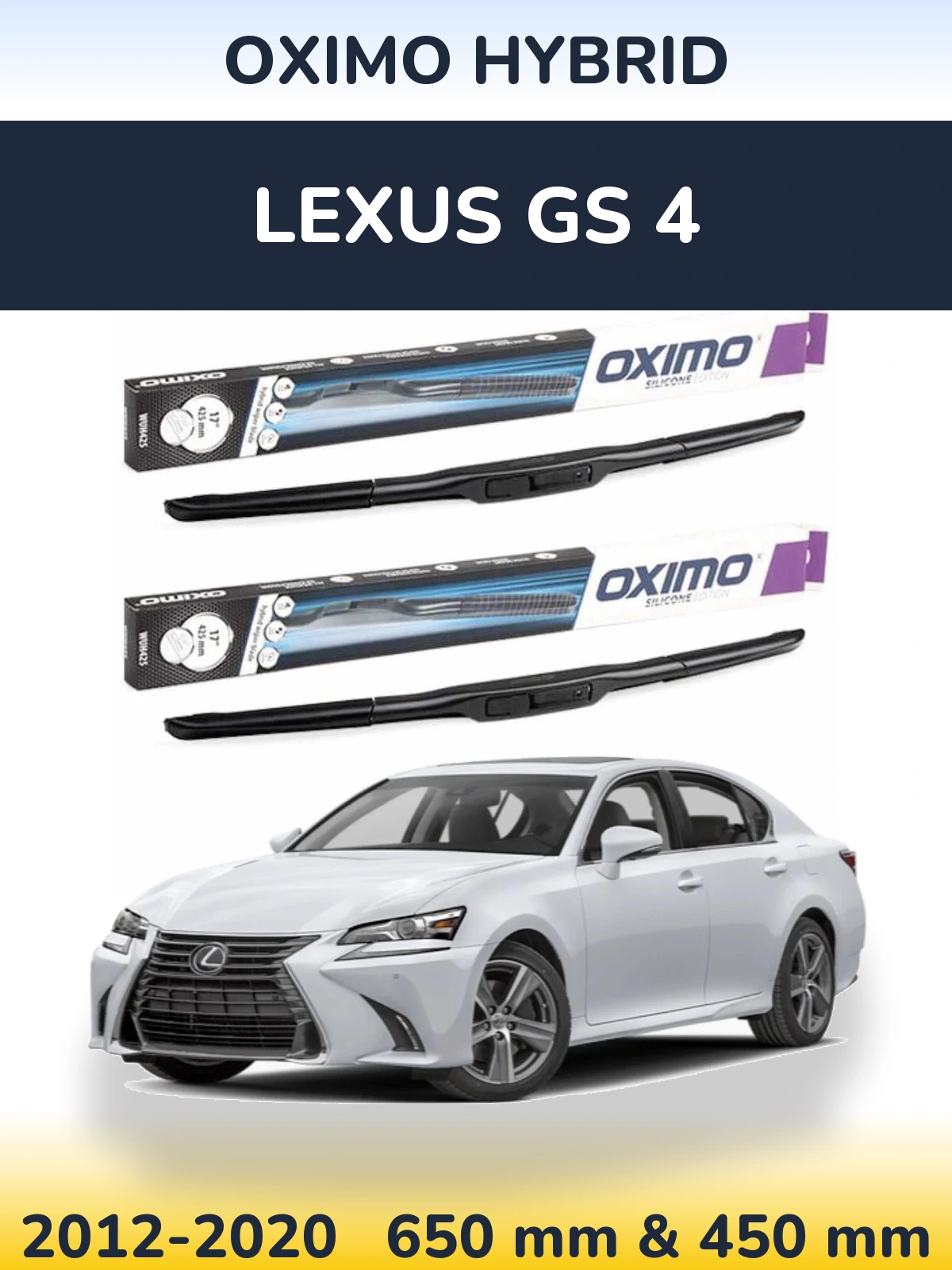 Front wiper blade set Oximo Hybrid 650 & 450 mm for Lexus GS 4 2012-2020