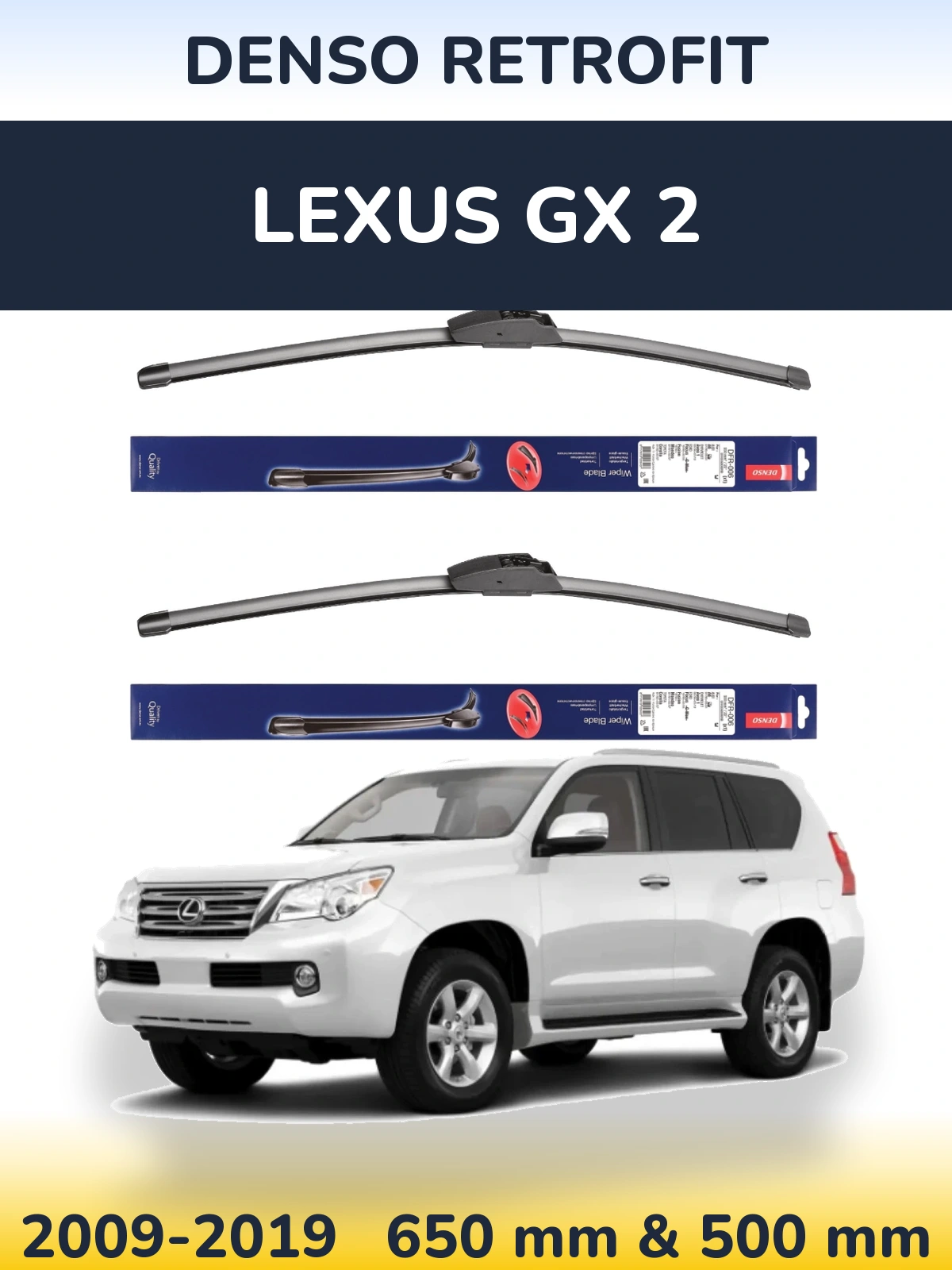 Komplet przednich wycieraczek Denso Retrofit 650 & 500 mm do Lexus GX 2 2009-2019