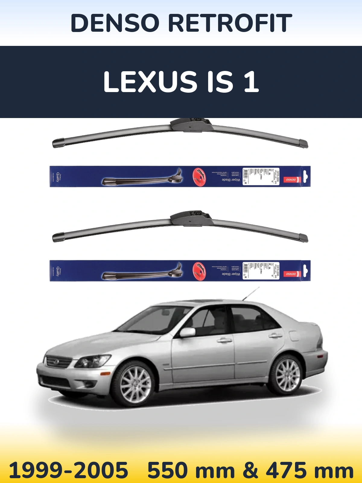 Komplet przednich wycieraczek Denso Retrofit 550 & 475 mm do Lexus IS 1 1999-2005