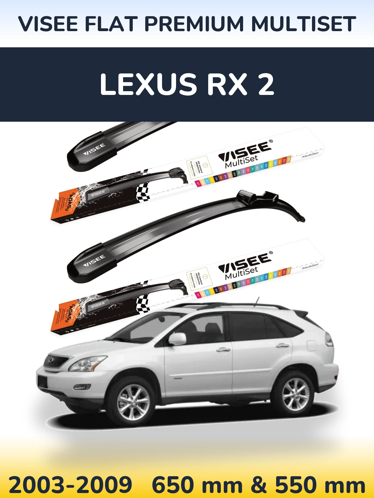 Front wiper blade set VISEE FLAT PREMIUM MultiSet 650 & 550 mm for Lexus RX 2 2003-2009